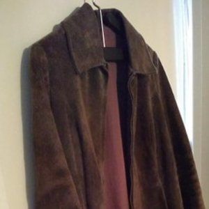 Vintage BoHo 70's Brown Suede 'Car' Coat, 7/8 Sleeves Zip Front, Groovy